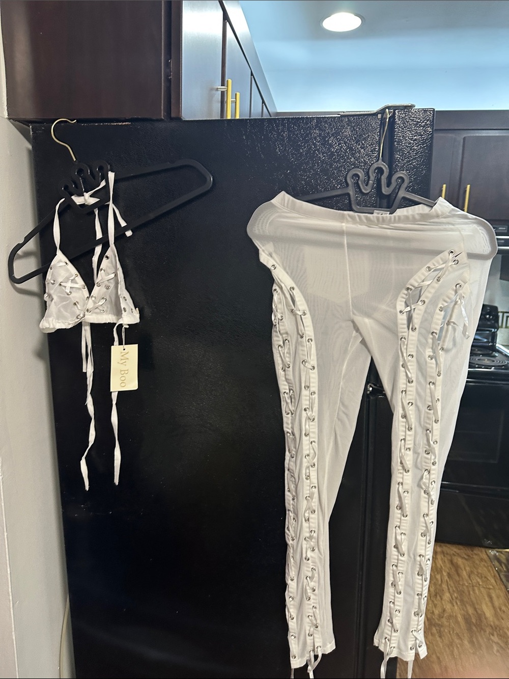 White Lace-Up Mesh Leggings set  - Women Pants & Jumpsuits with bra